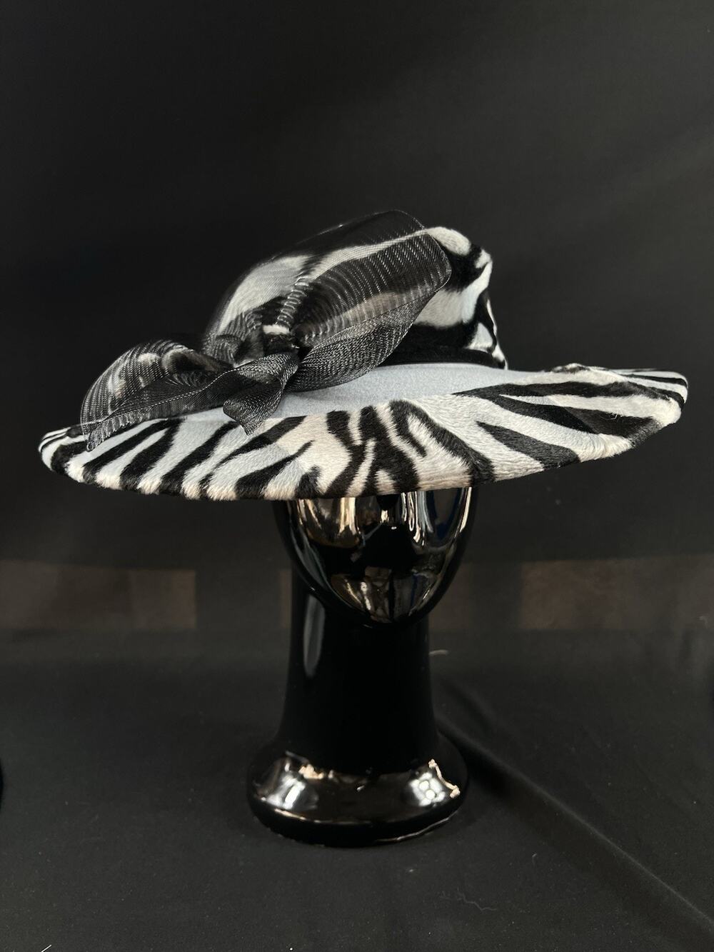 Hi’s Classic Vintage Zebra Print Wide Brim Hat – 100% Wool, Made in USA